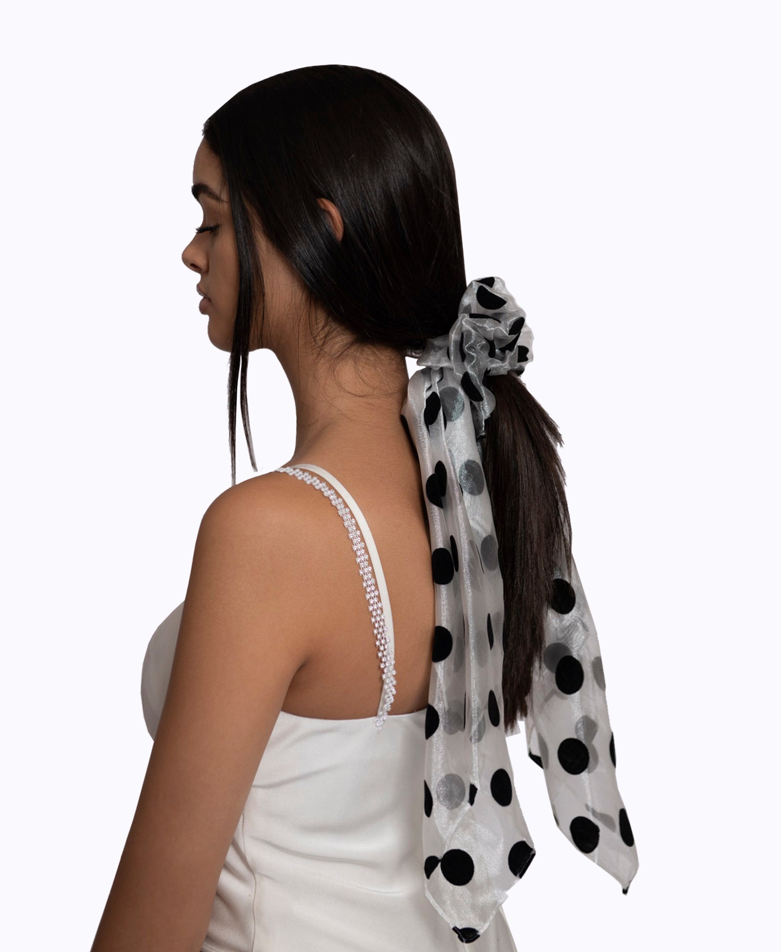 Versace Black and White Polka Dot & Lady Bug Scrunchie Versace Black Polka Dot Silk Maxi Dress with Butterfly  main image 3