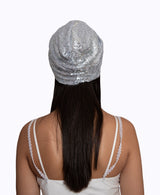 Silver Sequin Silk Knot Turban Hat