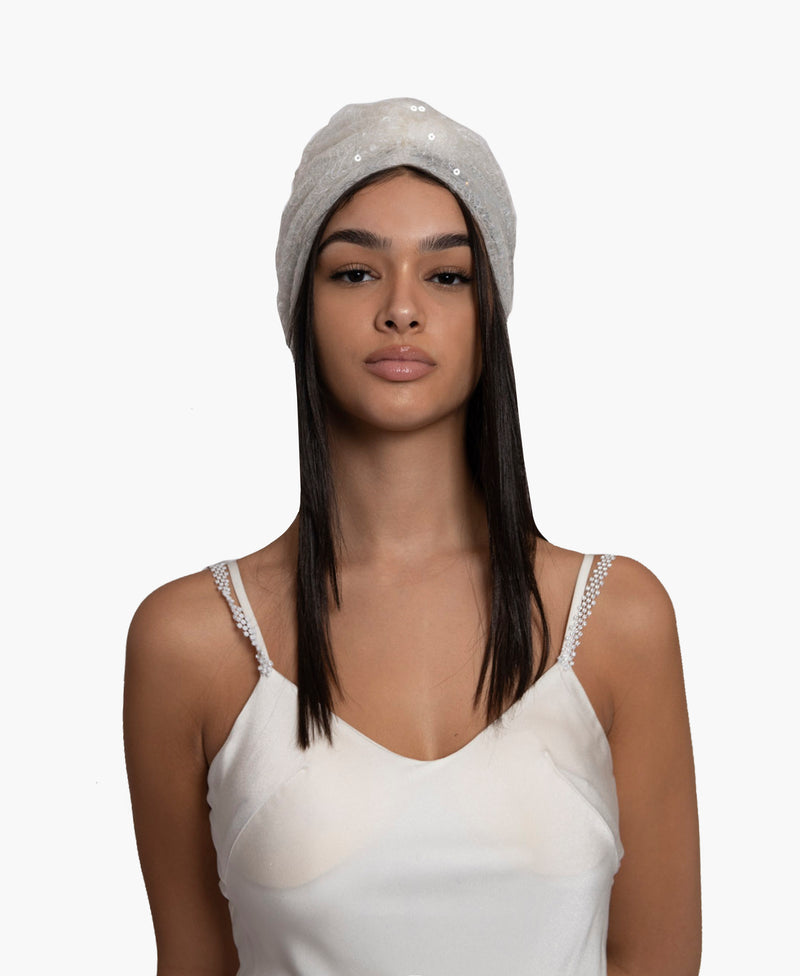 Transparent Sequin Tulle Knot Turban Hat