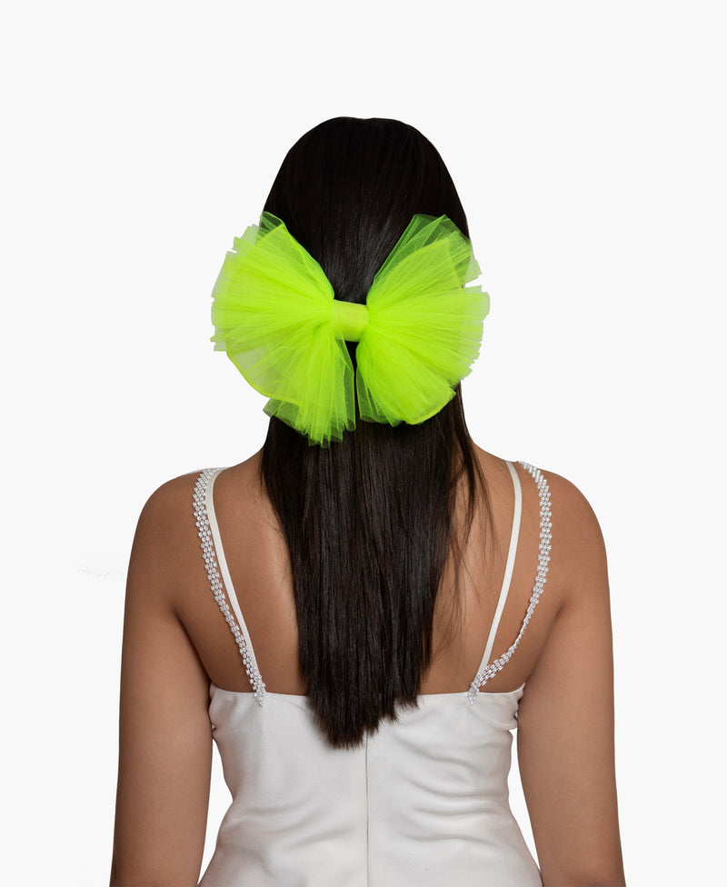 Ruffled Neon Tulle Bow Hair Clip