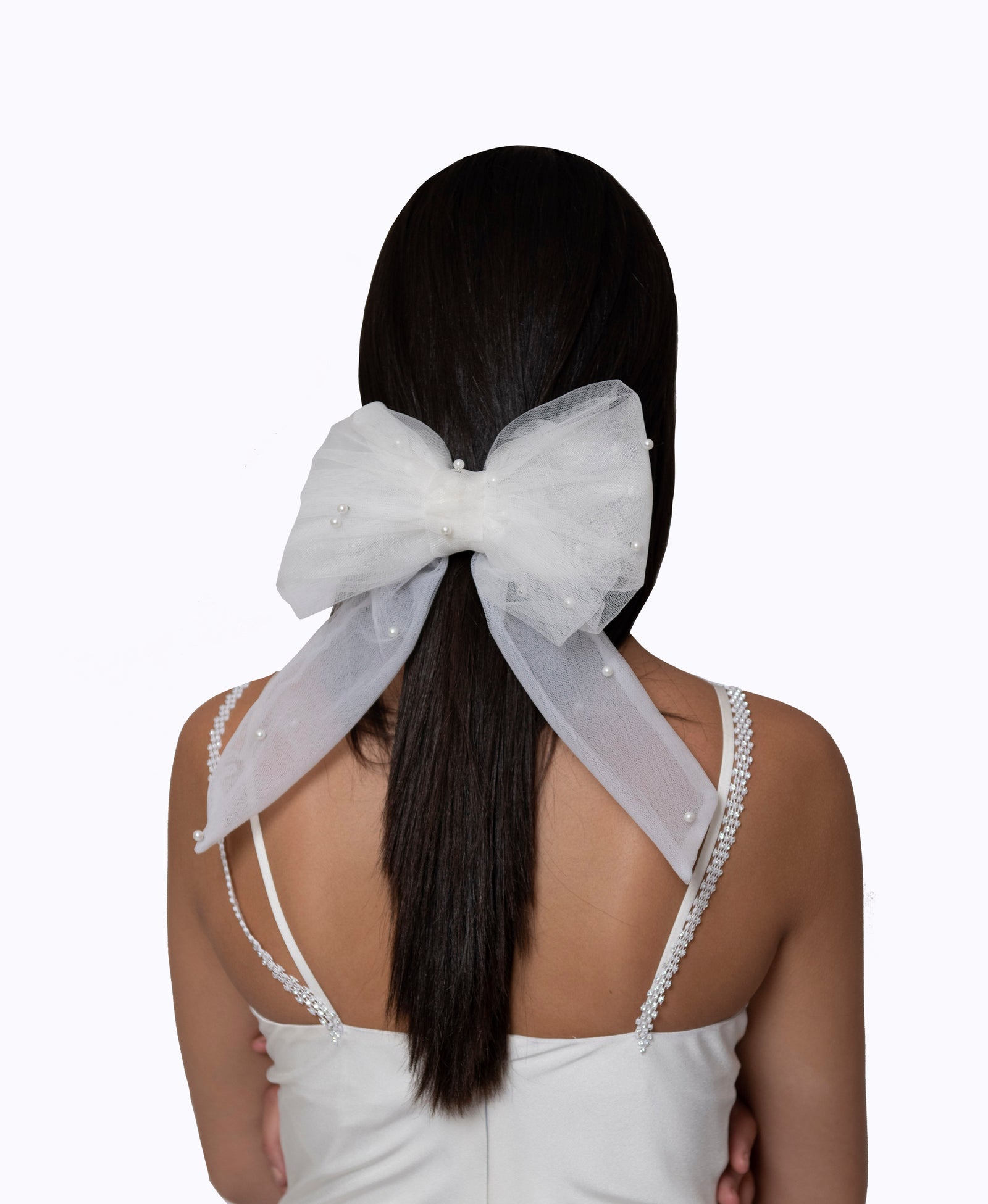 Pearl Embellished Mesh Bow Hair Clip – NARCES