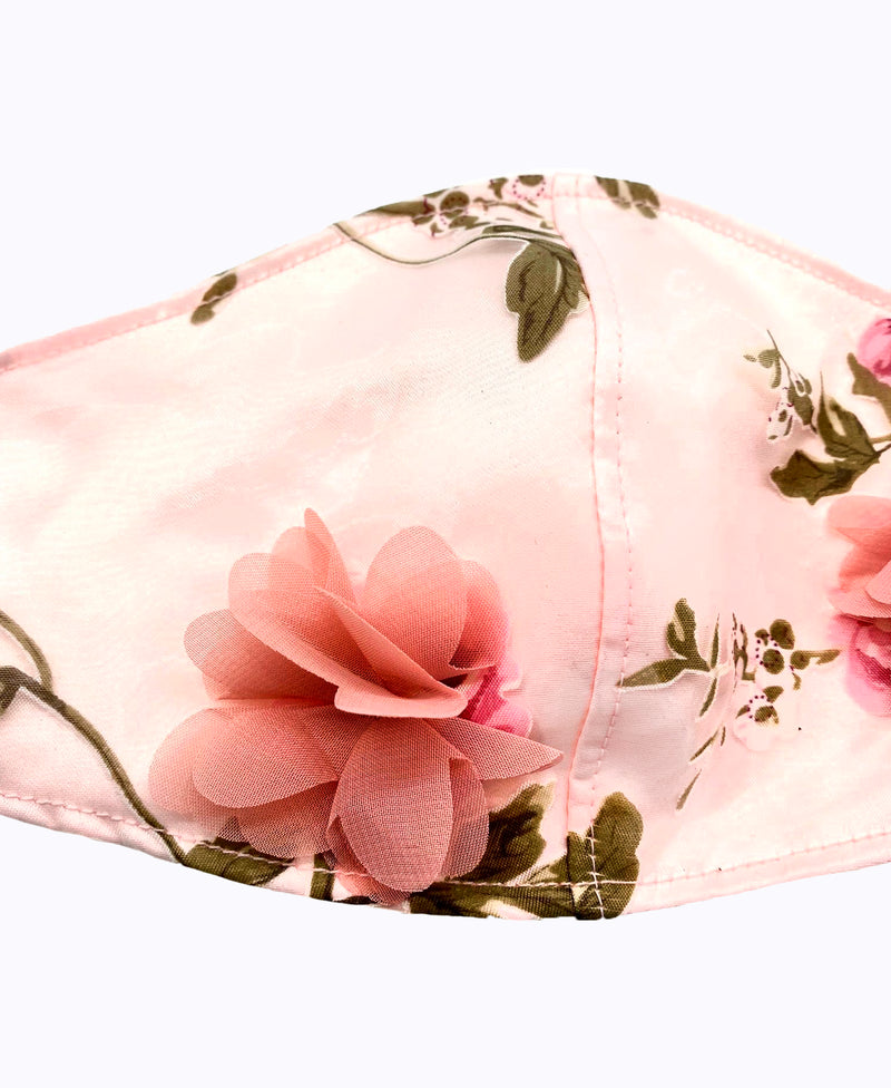 Adjustable Pink 3D Floral Lightweight Organza Mask
