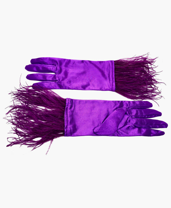 Ostrich Feather Byzantium Satin Gloves