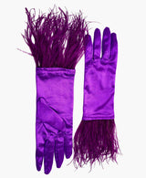 Ostrich Feather Byzantium Satin Gloves