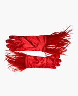 Ostrich Feather Red Satin Gloves