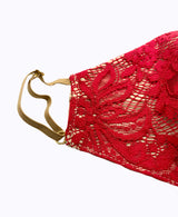 Adjustable Small Red Floral Lace Mask