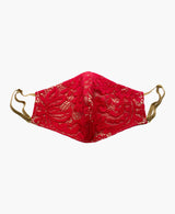 Adjustable Small Red Floral Lace Mask