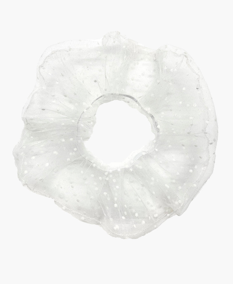 White Polka Dot White Tulle Ultra Scrunchie