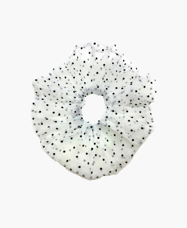 Black Polka Dot White Tulle Super Scrunchie